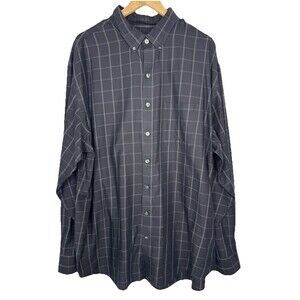 Van Heusen Dress Shirt Long Sleeve Button Down Black Plaid Mens Size 2XLT